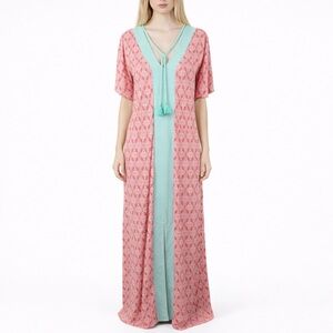 Cabana Life Size M Coral Tides V Neck Coverluxe Maxi Dress Beach Resort Party